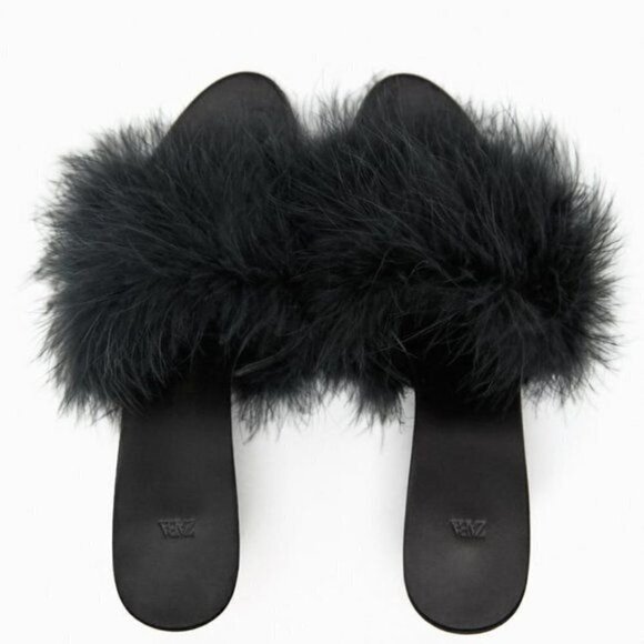 ZARA HEELED MULES WITH FEATHERS Black SIZE 8 | 1302/110/800 - Picture 7 of 10